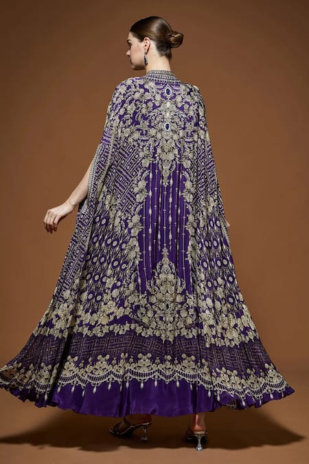 Nirraamyaa Embroidered Purple Cape Gown Set 
