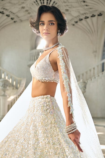 Seema Gujral Ivory Net Sequins, Beads Lehenga Set Online at Aza Fashions Seema Gujral_Ivory Net Sequins, Beads Lehenga Set _Online_at_Aza_Fashions