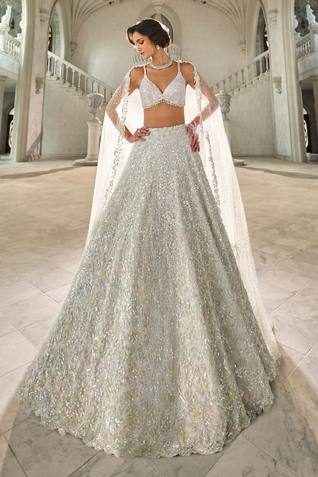 Seema Gujral Ivory Sequin Lehenga Set 