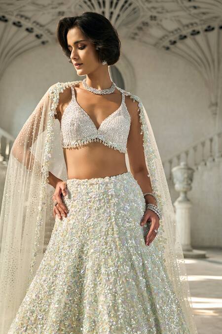Shop Seema Gujral Ivory Net Sequins, Beads Lehenga Set Online at Aza Fashions Shop_Seema Gujral_Ivory Net Sequins, Beads Lehenga Set _Online_at_Aza_Fashions