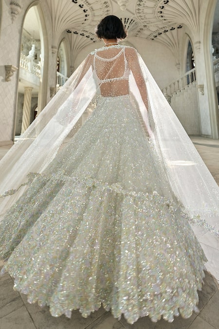 Shop Seema Gujral Ivory Net Sequins, Beads Lehenga Set at Aza Fashions Shop_Seema Gujral_Ivory Net Sequins, Beads Lehenga Set _at_Aza_Fashions