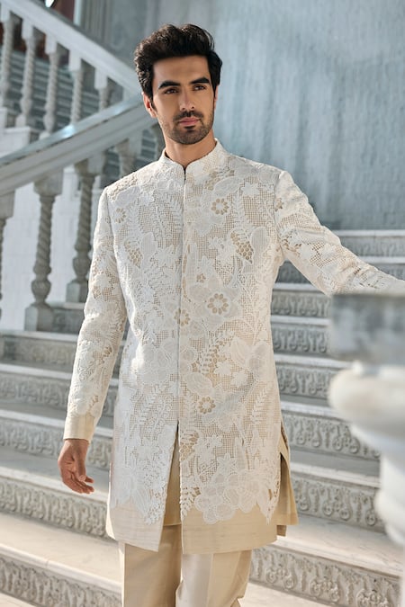 Seema Gujral Ivory Embroidered Sherwani Set 