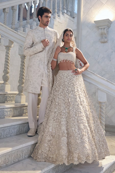 Seema Gujral Ivory Embroidered Sherwani Set 