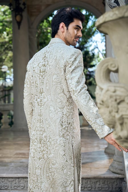 Seema Gujral Cream Embroidered Sherwani & Dhoti Pant Set 