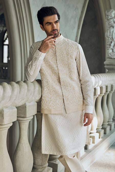 Buy Seema Gujral Beige Silk Embroidery Bundi Kurta And Pant Set Online at Aza Fashions Buy_Seema Gujral_Beige Silk Embroidery Bundi Kurta And Pant Set _Online_at_Aza_Fashions