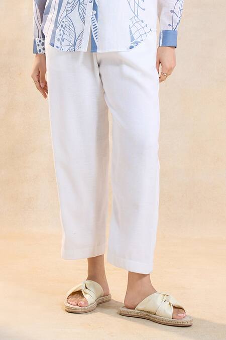 Shop_Vedika M_Gray Cotton, Linen Collared Designer Jelly Fish Pant Set 