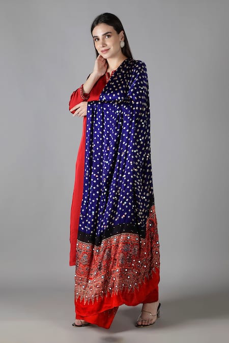 Sheeshakari Red Silk Sequins Round Neck Straight Kurta Set 