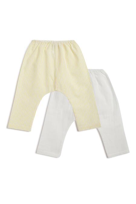 Buy_Tiber Taber_Yellow Cotton Embroidery Rail Striped Jhabla Set _Online_at_Aza_Fashions