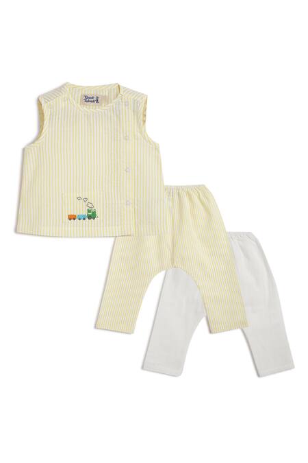 Shop_Tiber Taber_Yellow Cotton Embroidery Rail Striped Jhabla Set _Online_at_Aza_Fashions