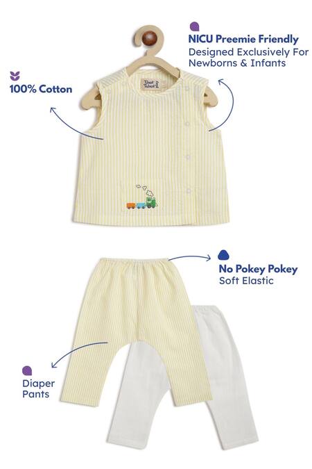 Tiber Taber_Yellow Cotton Embroidery Rail Striped Jhabla Set _at_Aza_Fashions