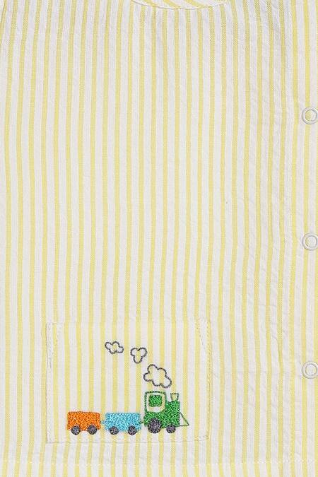 Shop_Tiber Taber_Yellow Cotton Embroidery Rail Striped Jhabla Set 
