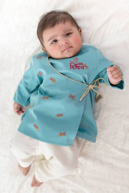 Tiber Taber Blue Cotton Embroidery Shiv Damru Kurta Pyjama Set 