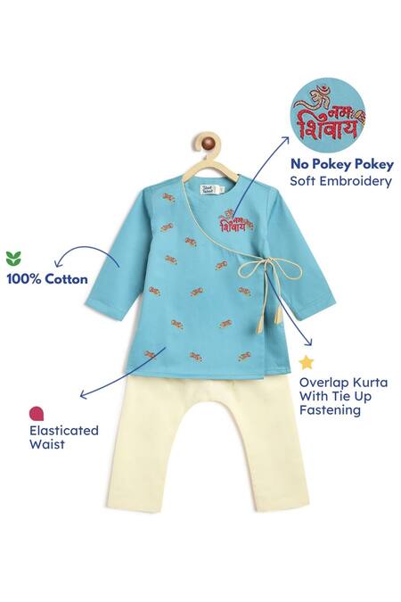 Buy_Tiber Taber_Blue Cotton Embroidery Shiv Damru Kurta Pyjama Set 