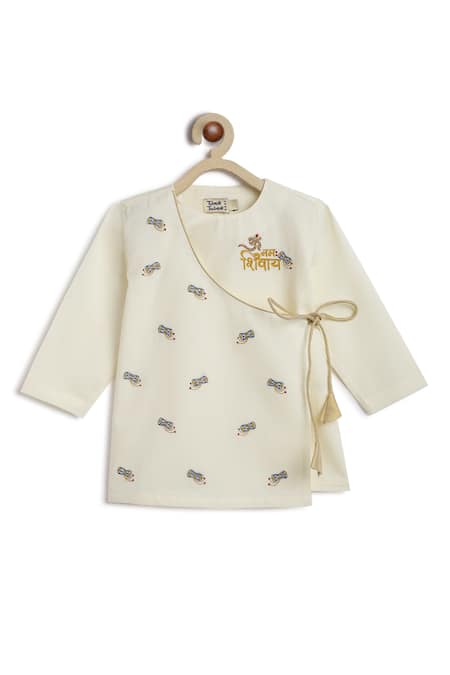 Shop_Tiber Taber_Cream Cotton Embroidery Shiv Damru Kurta Pyjama Set _Online_at_Aza_Fashions