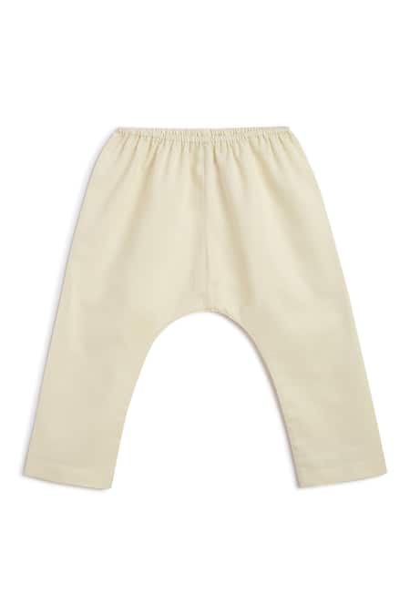 Tiber Taber_Cream Cotton Embroidery Shiv Damru Kurta Pyjama Set _at_Aza_Fashions