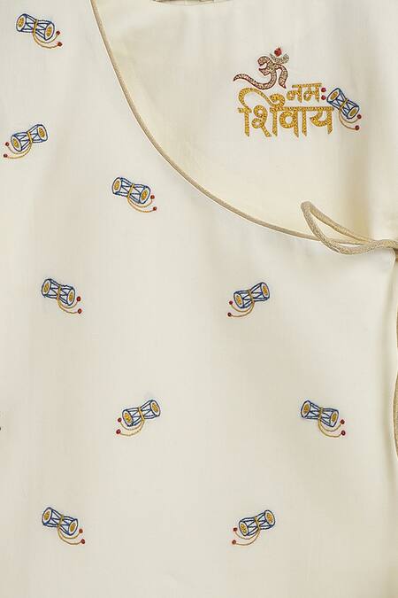 Shop_Tiber Taber_Cream Cotton Embroidery Shiv Damru Kurta Pyjama Set 