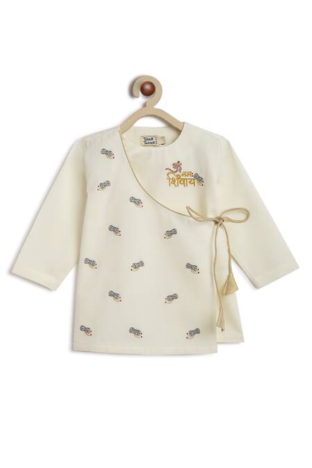 Buy_Tiber Taber_Cream Cotton Embroidery Shiv Damru Kurta Dhoti Pant Set _Online_at_Aza_Fashions