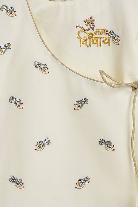 Tiber Taber_Cream Cotton Embroidery Shiv Damru Kurta Dhoti Pant Set _at_Aza_Fashions