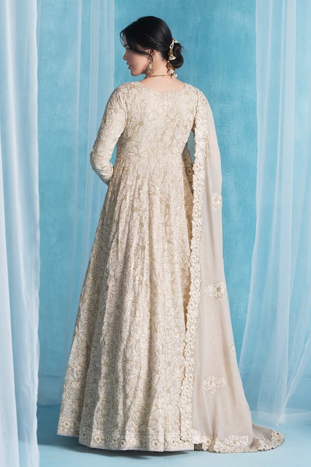 Lashkaraa Designer Dusty Beige Anarkali Set 