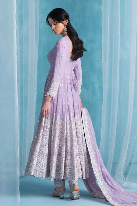 Lashkaraa Purple Georgette, Satin Embroidery Round Neck Soft Anarkali Kurta Set Online at Aza Fashions Lashkaraa_Purple Georgette, Satin Embroidery Round Neck Soft Anarkali Kurta Set _Online_at_Aza_Fashions