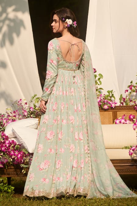 Lashkaraa Light Green Floral Anarkali Set 