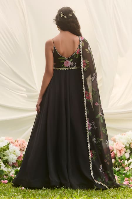 Lashkaraa Black Net, Organza, Satin Embroidery Round Neck Floral Anarkali Set Online at Aza Fashions Lashkaraa_Black Net, Organza, Satin Embroidery Round Neck Floral Anarkali Set _Online_at_Aza_Fashions