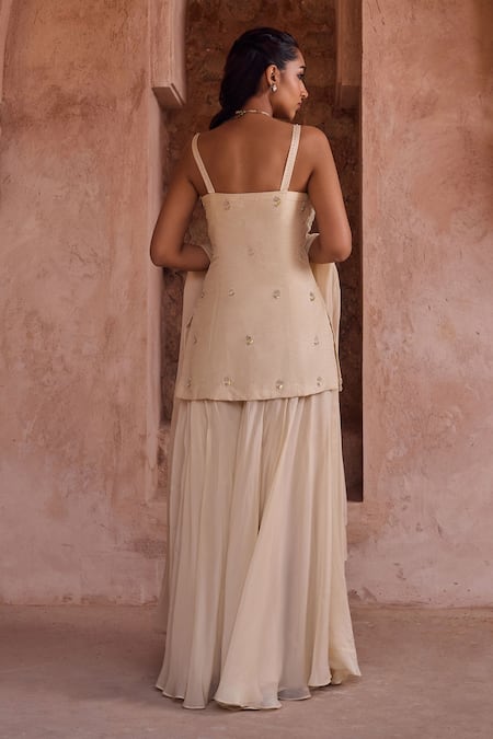 Kritika Dawar Ivory Silk, Organza Pearls Sweetheart Neck Embroidered Sharara Set Online at Aza Fashions Kritika Dawar_Ivory Silk, Organza Pearls Sweetheart Neck Embroidered Sharara Set _Online_at_Aza_Fashions