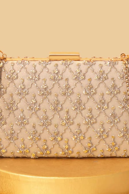 Buy Amyra Gold Embroidery, Crystals Box Clutch Online at Aza Fashions Buy_Amyra_Gold Embroidery, Crystals Box Clutch _Online_at_Aza_Fashions