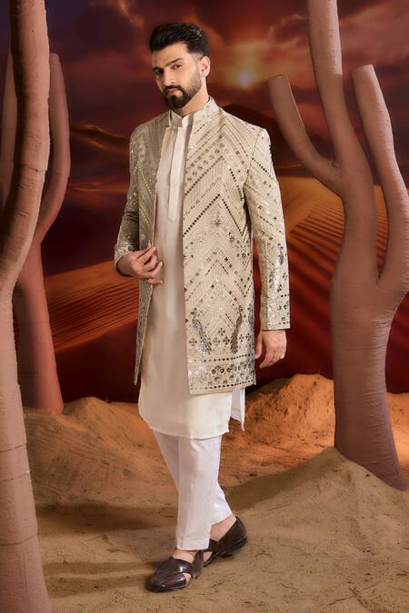 Kasbah_Multi Color Georgette Sequins, Embroidery Designer Sherwani _Online_at_Aza_Fashions