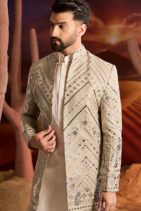 Buy_Kasbah_Multi Color Georgette Sequins, Embroidery Designer Sherwani _Online_at_Aza_Fashions