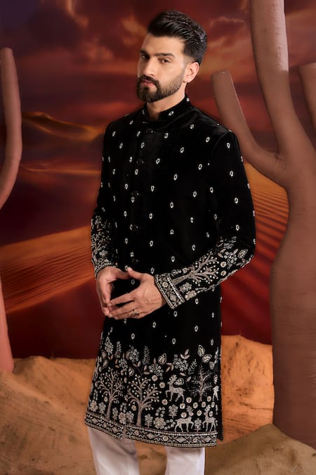 Kasbah Black Velvet Designer Sherwani 