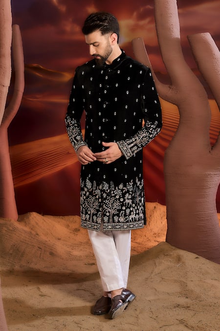 Buy Kasbah Black Velvet Sequins, Embroidery Designer Sherwani Online at Aza Fashions Buy_Kasbah_Black Velvet Sequins, Embroidery Designer Sherwani _Online_at_Aza_Fashions