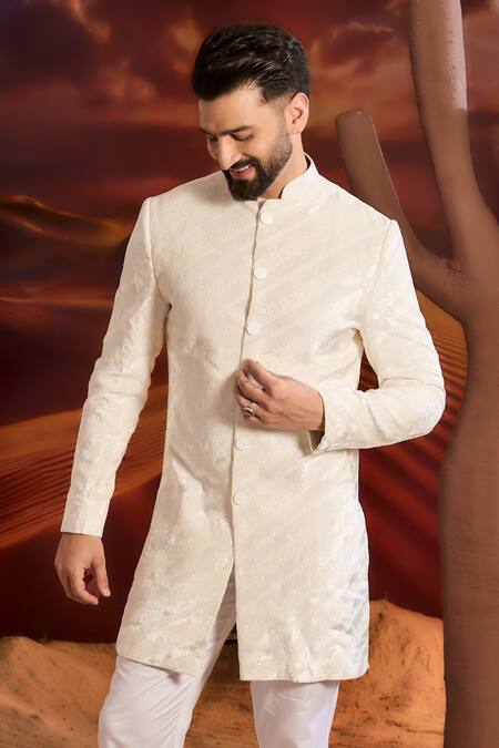 Kasbah White Velvet Designer Sherwani Online at Aza Fashions Kasbah_White Velvet Designer Sherwani _Online_at_Aza_Fashions