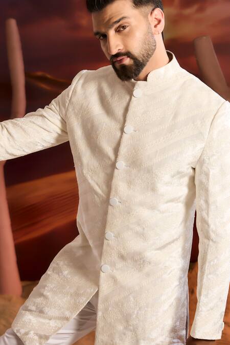 Shop Kasbah White Velvet Designer Sherwani Online at Aza Fashions Shop_Kasbah_White Velvet Designer Sherwani _Online_at_Aza_Fashions