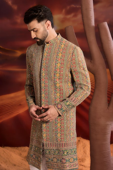 Buy_Kasbah_Multi Color Georgette Embroidery Designer Sherwani _Online_at_Aza_Fashions