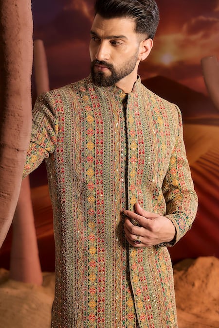 Shop_Kasbah_Multi Color Georgette Embroidery Designer Sherwani _Online_at_Aza_Fashions