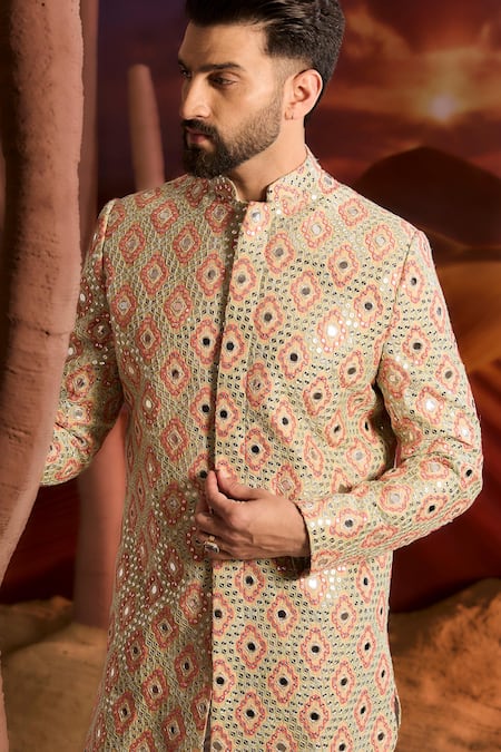 Shop_Kasbah_Multi Color Silk Sequins, Embroidery Designer Sherwani _Online_at_Aza_Fashions