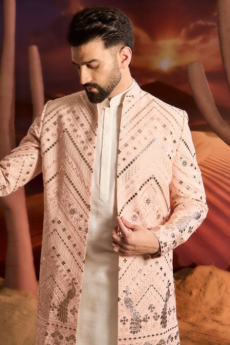 Kasbah Pink Georgette Sequins, Embroidery Designer Sherwani Online at Aza Fashions Kasbah_Pink Georgette Sequins, Embroidery Designer Sherwani _Online_at_Aza_Fashions