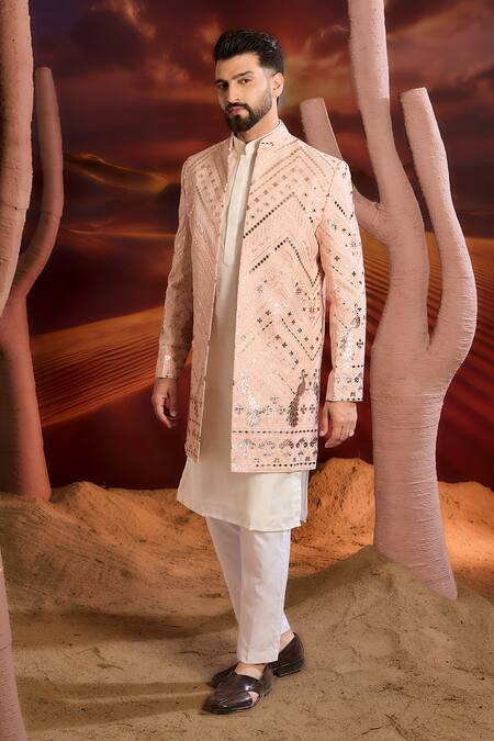 Buy Kasbah Pink Georgette Sequins, Embroidery Designer Sherwani Online at Aza Fashions Buy_Kasbah_Pink Georgette Sequins, Embroidery Designer Sherwani _Online_at_Aza_Fashions