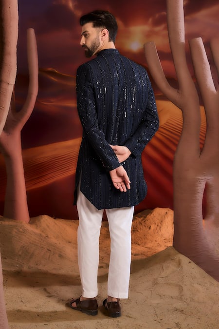 Kasbah Designer Blue Silk Sherwani 