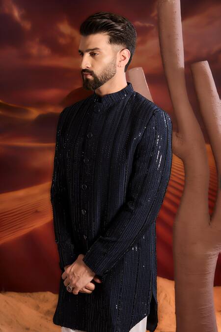 Buy_Kasbah_Blue Silk Designer Sherwani _Online_at_Aza_Fashions