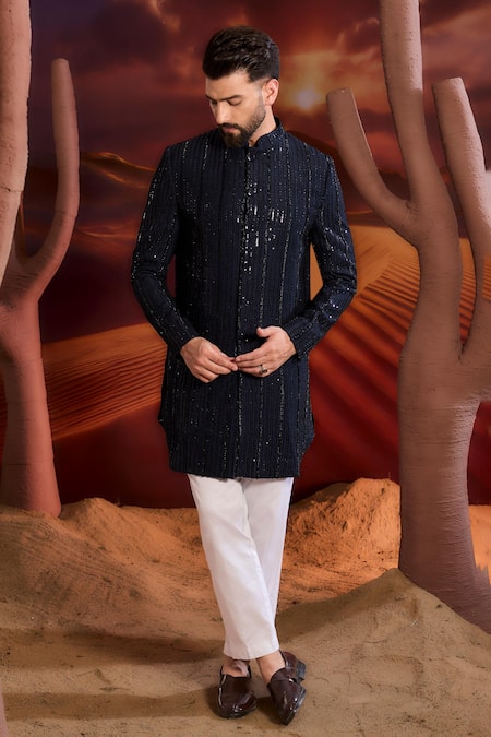 Kasbah Blue Silk Designer Sherwani 