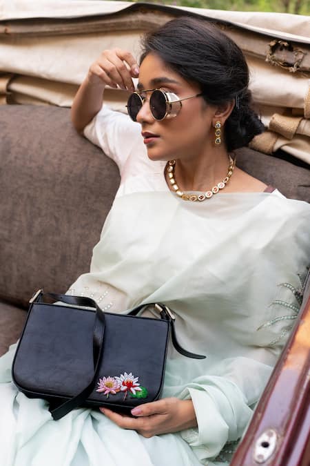 Miri Hand Embroidered Lotus Baguette Bag