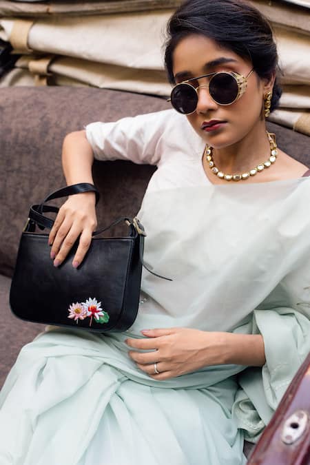 Miri Hand Embroidered Lotus Baguette Bag