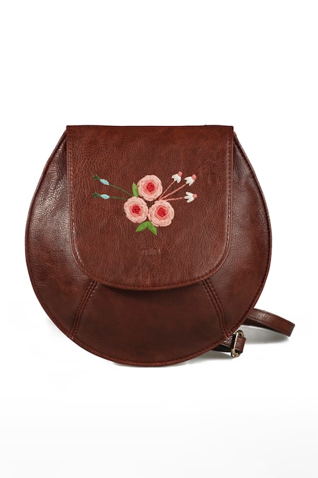 Shop Miri Brown Embroidery The Archies Bianca Sling Bag at Aza Fashions Shop_Miri_Brown Embroidery The Archies Bianca Sling Bag _at_Aza_Fashions