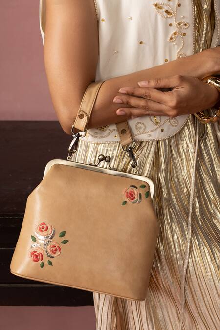 Shop_Miri_Beige Embroidery Three Roses Hand Clutch _Online_at_Aza_Fashions