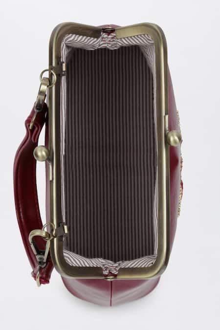 Buy_Miri_Maroon Zari, Beads, Sequins Dragonfly Hand Embroidered Vintage Clutch 