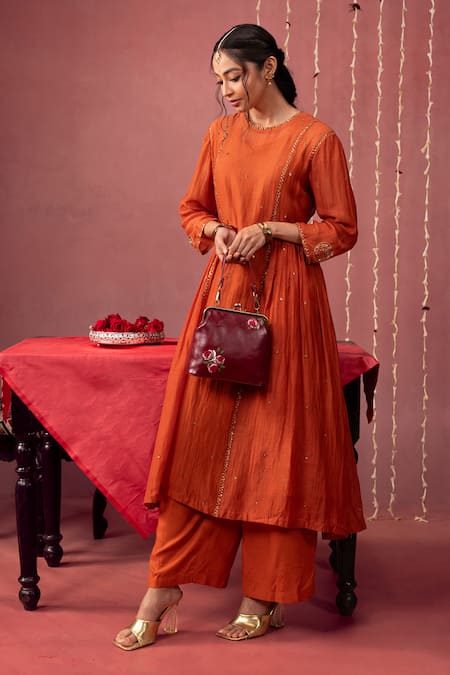 Miri Burgundy Hand Embroidered Clutch