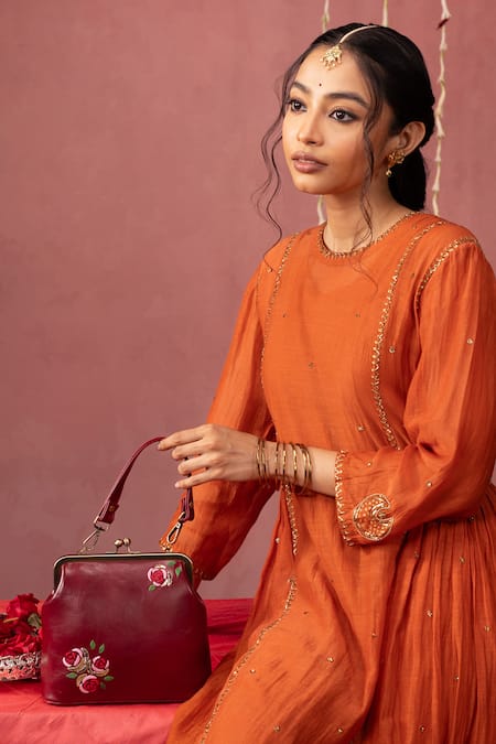 Miri Burgundy Hand Embroidered Clutch