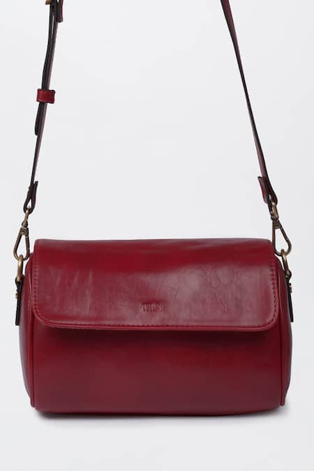 Miri_Maroon Rosewood Retro Flap Sling Bag _at_Aza_Fashions